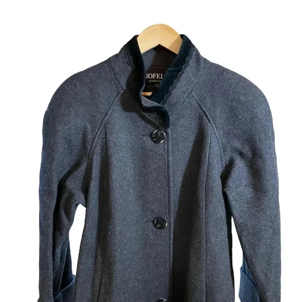 VGT JOFELD de Ball Valvet Women's Stand Collar Coat Front Buttons Black Size M - Picture 2 of 15